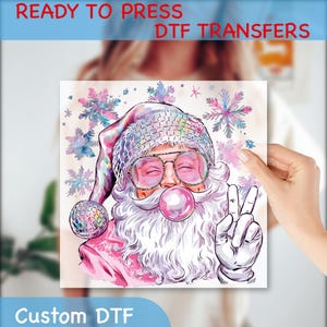 Colorful Santa Claus Ready to Press DTF Transfers, Santa Blowing Bubble DTF Print, Funny Pink Santa Ready to Press, Disco Ball Print, GF176