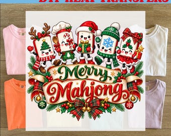 Merry Mahjong Dtf Transfer, Christmas Mahjong Ready to Press, Mahgirls Heat Press