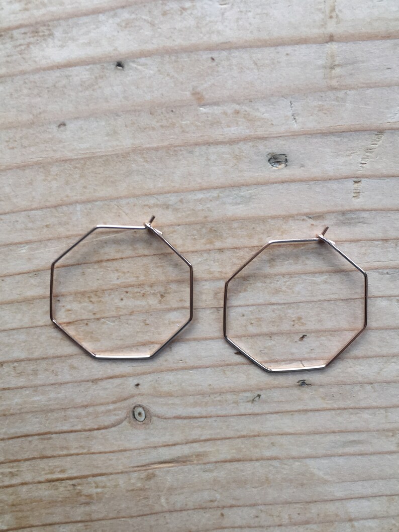 Rose Gold Silver Hexagon Hoop Earrings Minimalist Geometric Jewellery