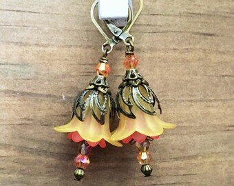 Yellow Lily Bead Flower Earrings