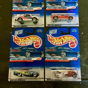 Hot Wheels 1998 First Edition 33 Bad Mudder, 34 AT-A-TUDE, 35 Dodge Concept Car, 36 What A Drag: Set of 4 Different Hot Wheels