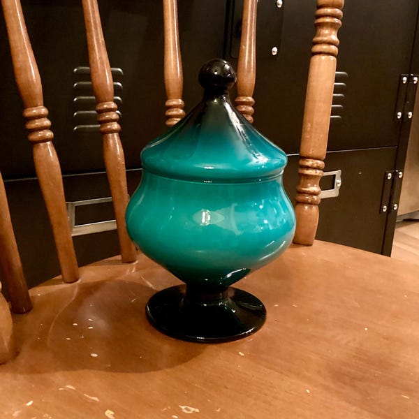 MCM Murano Empoli like glass Apothecary Jar/Candy dish