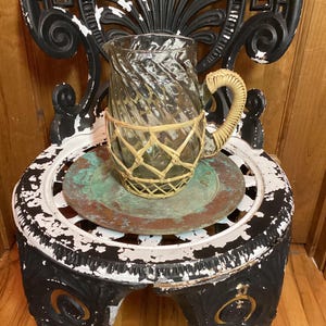 Vintage Pitcher with Woven aRattan Wrap Unknown Maker