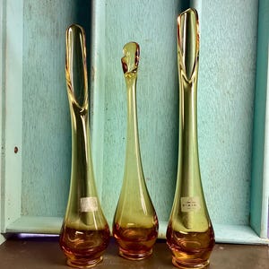 Vintage MCM Hand Made Amber Viking Glass Bud Vase