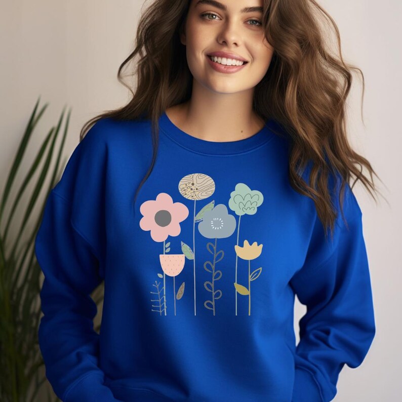 Alluring Floral Print Blue Sweatshirt