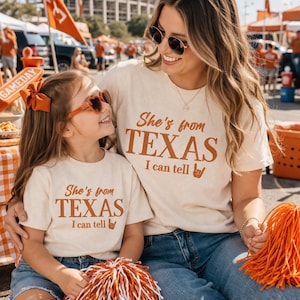 Texas Girl Shirt, Game Day Shirt Women, She’s From Texas Tee, College Football Outfit, Southern Graphic Tee, Burnt Orange Shirt image 3