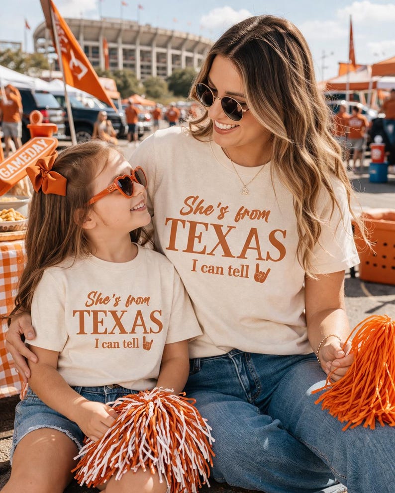 Texas Girl Shirt, Game Day Shirt Women, She’s From Texas Tee, College Football Outfit, Southern Graphic Tee, Burnt Orange Shirt image 3