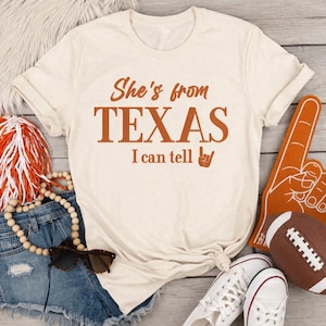 Texas Girl Shirt, Game Day Shirt Women, She’s From Texas Tee, College Football Outfit, Southern Graphic Tee, Burnt Orange Shirt image 2