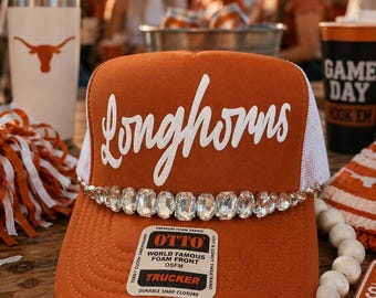 Longhorns Game Day Trucker Hat, Burnt Orange OTTO Hat, White Puff Vinyl Hat, Rhinestone Hat, Football Tailgate Hat, Gift