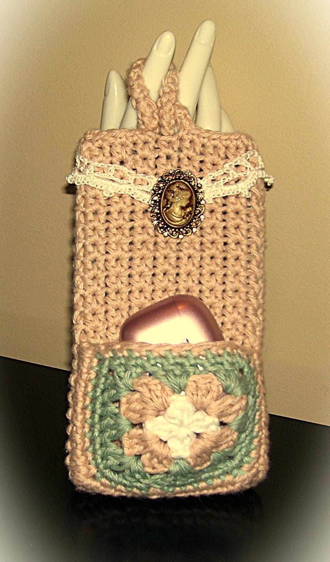 Handmade Crochet Phone Case - Orange, Pink, White, and Beige Flower Granny Squares