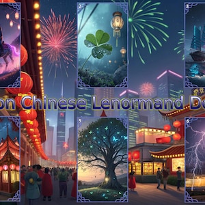 Chinese Neon Lenormand Card Deck, Tarot, Lenormand Bundle, Printable 36-Card Set, Instant Download, High-Quality PNGs, Digital