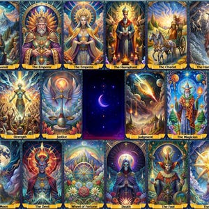 Tarotkaartbundel afdrukbaar, complete set, digitaal, 78 kaarten, png-bestanden van hoge kwaliteit, bundel tarotkunst