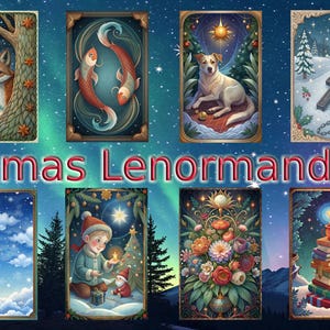 Jeu de cartes Lenormand de Noël, 36 cartes imprimables, jeu de cartes de Noël, lot Lenormand, téléchargement immédiat, PNG de haute qualité, numérique