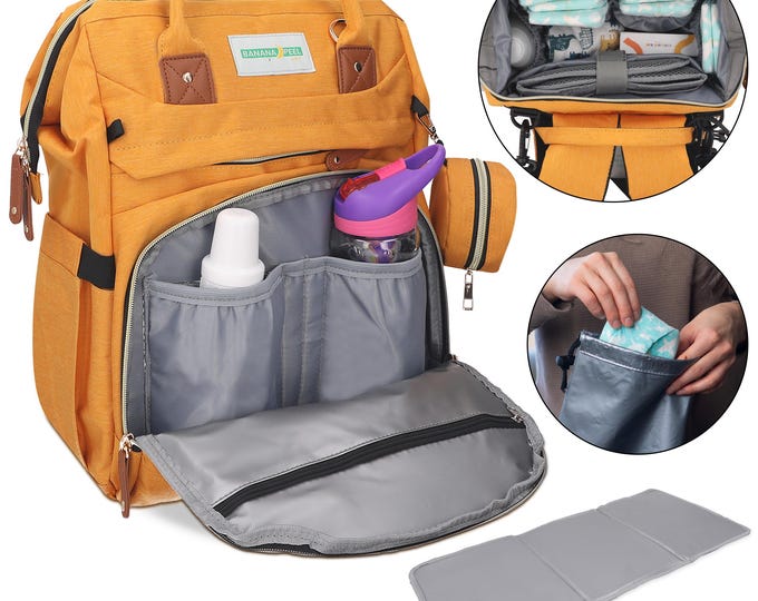 Diaper Backpack - Yellow Baby Bag for Boys and Girls