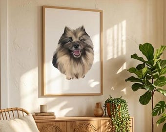 MASA - Keeshond Poster | Custom Text Dog Portrait Print | Personalised Pet Wall Art Gift