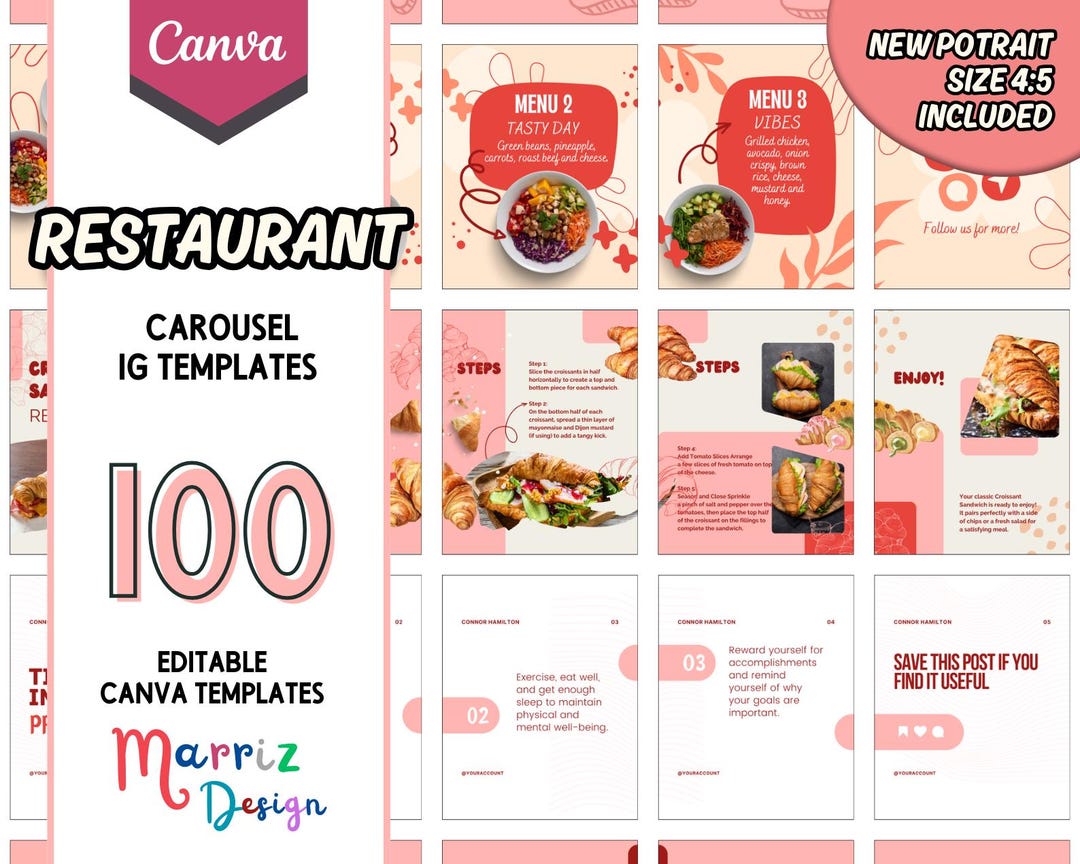 Restaurant Instagram Carousel Templates – Editable Canva Design - Etsy