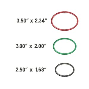 Puede incluir: Tres parches ovalados bordados en rojo, verde y negro. El parche rojo mide 8,89 cm x 5,94 cm, el parche verde mide 7,62 cm x 5,08 cm y el parche negro mide 6,35 cm x 4,27 cm. Cada parche tiene un borde cosido.