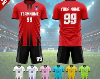 Aangepast voetbalshirt met verloopontwerp Gepersonaliseerde naamnummer Teamlogo Geborduurd of gedrukt voetbaluniform voor mannen vrouwen kinderen jeugd