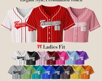 Custom Women’s Baseball Crop Jersey Personalized Name Number Logo – Summer Sports Crop Top, Fitness Apparel, Game Day and Holiday Wear