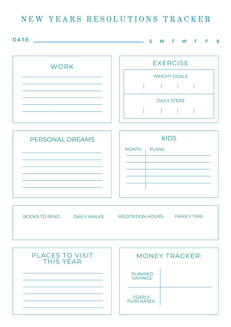 New Years Resolution Tracker Sheet Digital Print Ready File Download - Etsy