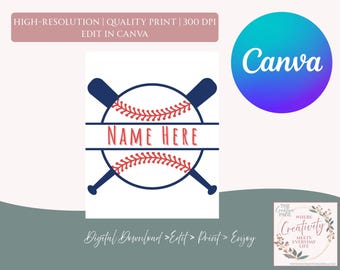 Láminas de arte de béisbol, pared de galería para habitación infantil, minimalista azul marino y rojo (descarga digital)
