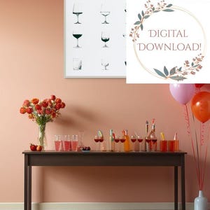 Black and White Minimalist Wine Glasses Digital Ready to Print Art