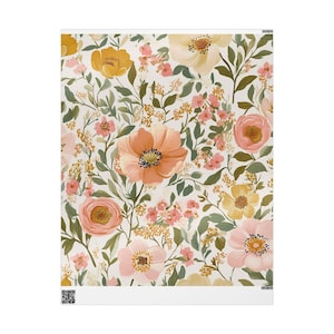 Floral Gift Wrapping Paper - Elegant Birthday, Holiday Surprise, Baby Shower, Weddings, DIY Craft Projects