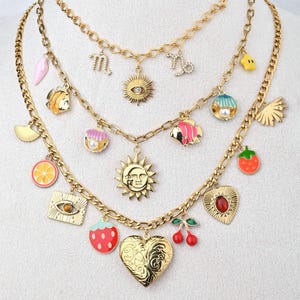 Build Your Own Custom Charm Necklace, Gold Charm Necklace, Customizable Charm Necklace, Vintage Style Chunky Necklace, Multi Charm Necklace
