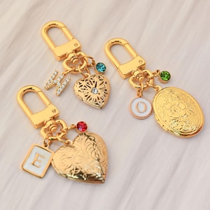 Custom Photo Locket Keychain, Vintage Locket Keychain With Photo, Heart Bag Charm, Multiple Charm Keychain, Wallet Accessories