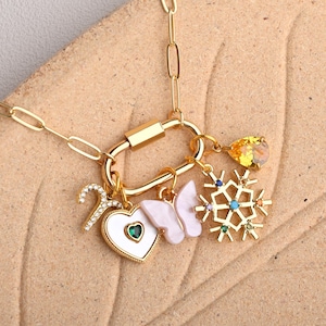 Trendy Charm Necklace Changeable Charm, Carabiner Custom Charm Necklace, Personalized Multi Charm Necklace, Unique Birthday Gift