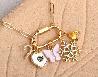 Collana con ciondolo alla moda, ciondolo intercambiabile, collana con ciondolo personalizzato con moschettone, collana con ciondolo multiplo personalizzato, regalo di compleanno unico