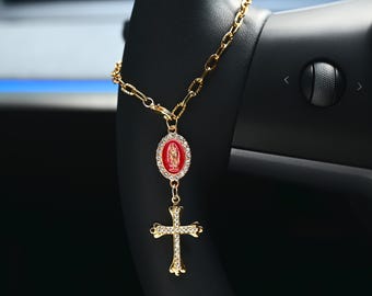 Virgin Mary Car Rosary, Steering Wheel Charm, Auto Accessory
