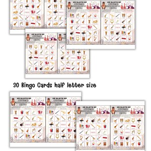 Puede incluir: Treinta tarjetas de bingo con instrumentos musicales, con un t&iacute;tulo que dice "25 Slots of Musical Instruments Bingo". Las tarjetas est&aacute;n impresas en papel blanco con un fondo rosa claro y gris. Las tarjetas son de la mitad del tama&ntilde;o de una carta.