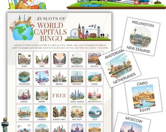 Bingo de las capitales del mundo: Actividad de geografía imprimible para niños (Descarga en PDF)