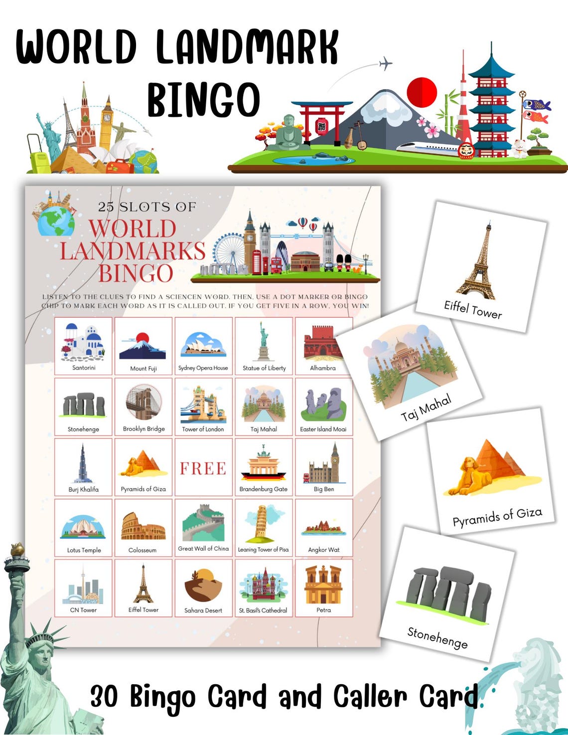 World Landmarks Bingo | Fun & Educational Bingo Game for Kids - Etsy