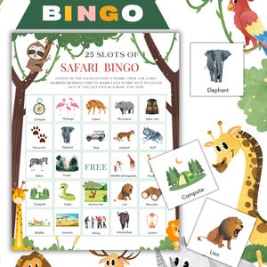 30 Cartões de Bingo Safari Jogo para Imprimir para Crianças