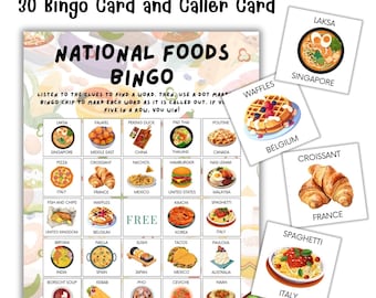 Bingo de Alimentos Nacionales: Juego de Comida Mundial para Niños - Aprendizaje Cultural (PDF Imprimible)