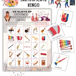 Musical Instruments Bingo Game | Music Class Printable | Kids Music Activity
