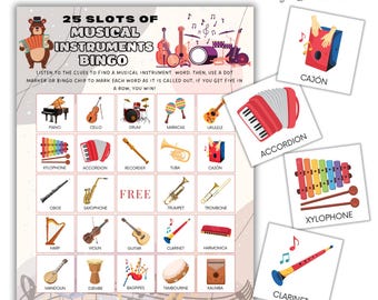 Musical Instruments Bingo Game | Music Class Printable | Kids Music Activity