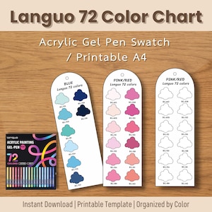 Languo Acrylic Gel Pen Swatch Template: 72 Color Chart (PDF)