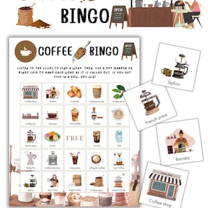 Coffee Bingo Game: 30 Printable Cards, Coffee Theme Party (PDF Download)