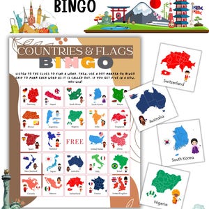Countries and Flags Bingo | 30 bingo cards | Fun Geography Game for Kids & ESL Learning