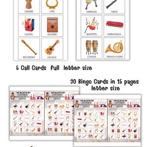 Puede incluir: Un conjunto de 30 tarjetas de bingo con ilustraciones de instrumentos musicales. Cada tarjeta tiene 25 casillas y un espacio libre. Las tarjetas est&aacute;n dise&ntilde;adas para un juego de bingo de instrumentos musicales.