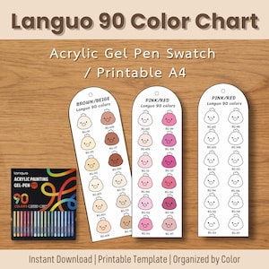 Languo Acrylic Gel Pen Swatch Template: 90 Color Chart (PDF)