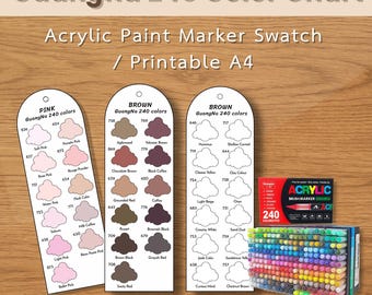Juego de marcadores acrílicos GuangNa de 240 colores: Plantilla de muestra de color (Descarga digital)