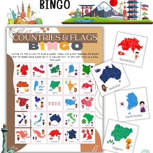 Countries and Flags Bingo Game: Fun Geography Learning (PDF Download, 100 Cards)