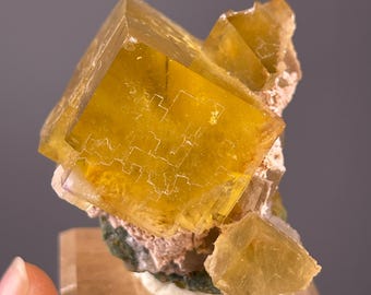 Yellow Fluorite with Cubic Crystals on Matrix — Beijing, China Mineral Specimen