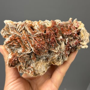 old mine Raw 700g Vanadinite Crystal Cluster on Barite Matrix –,Stunning Red Vanadinite Specimen ,Collectible Mineral from Morocco