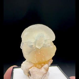 Estelerita vítrea sobre matriz, Aurangabad, Maharashtra, India, muestra de mineral de zeolita translúcida.