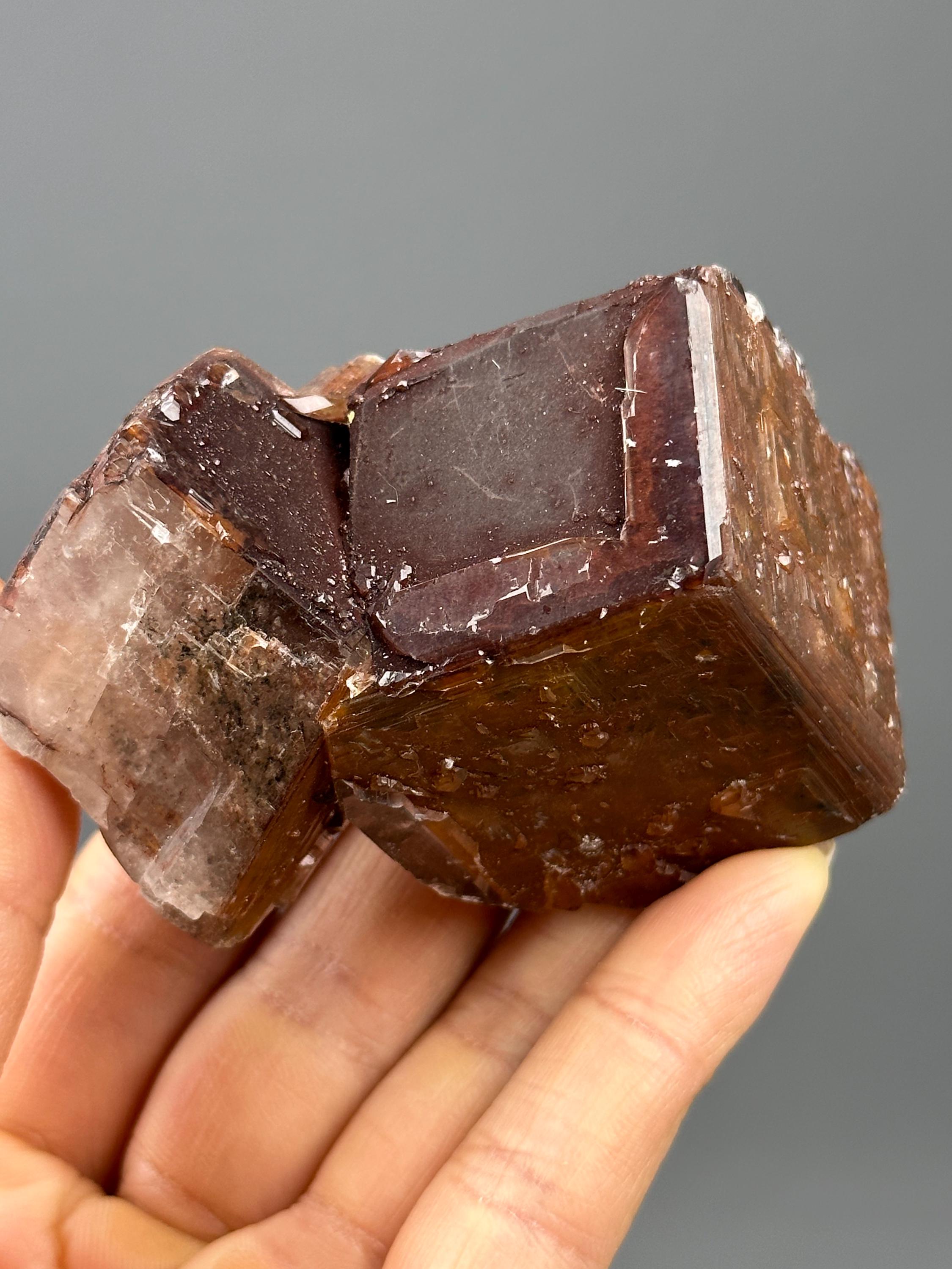 Large Chocolate Calcite Twin Crystal with Natural Etching - Unique Cubic Formation from Hunan, China Cool Mineral specimen